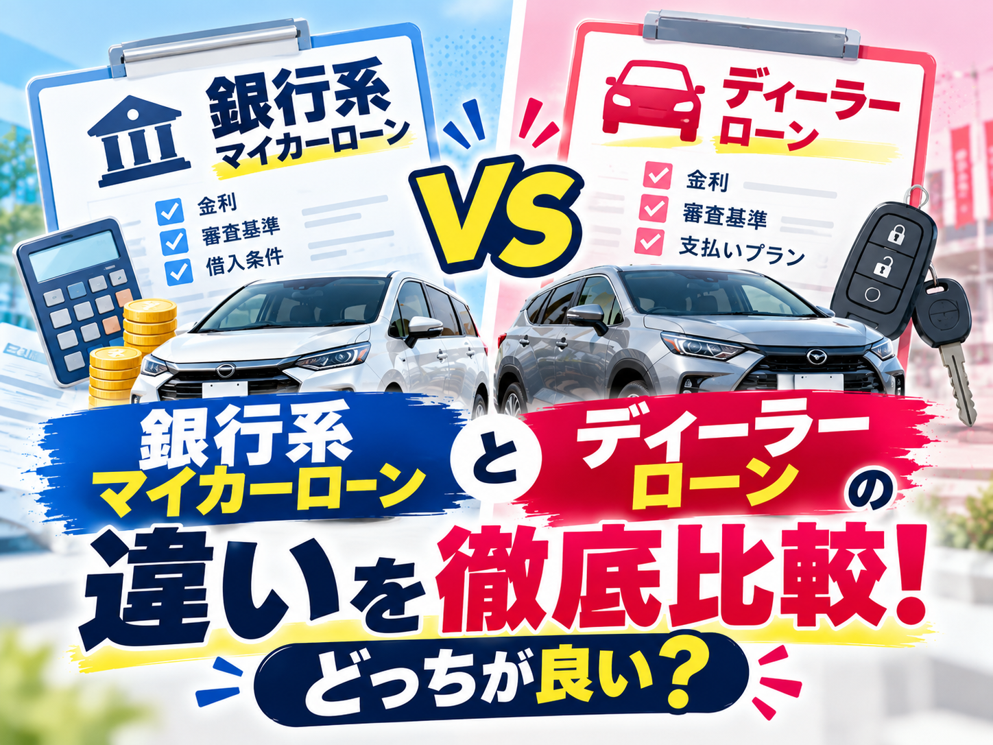 銀行系マイカーローンとディーラーローンの違いを徹底比較！どっちが良い？