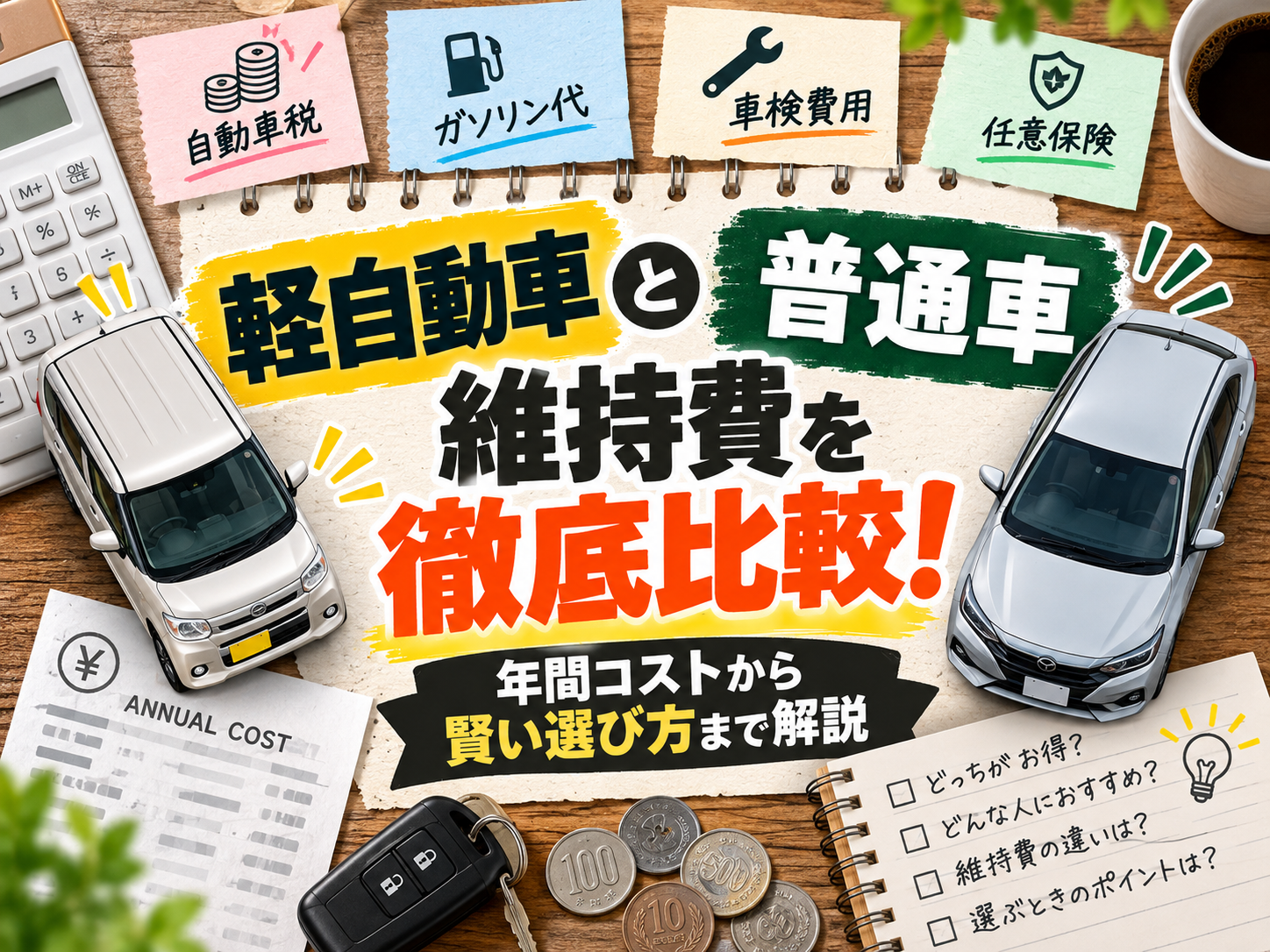 軽自動車と普通車の維持費を徹底比較！年間コストから賢い選び方まで解説